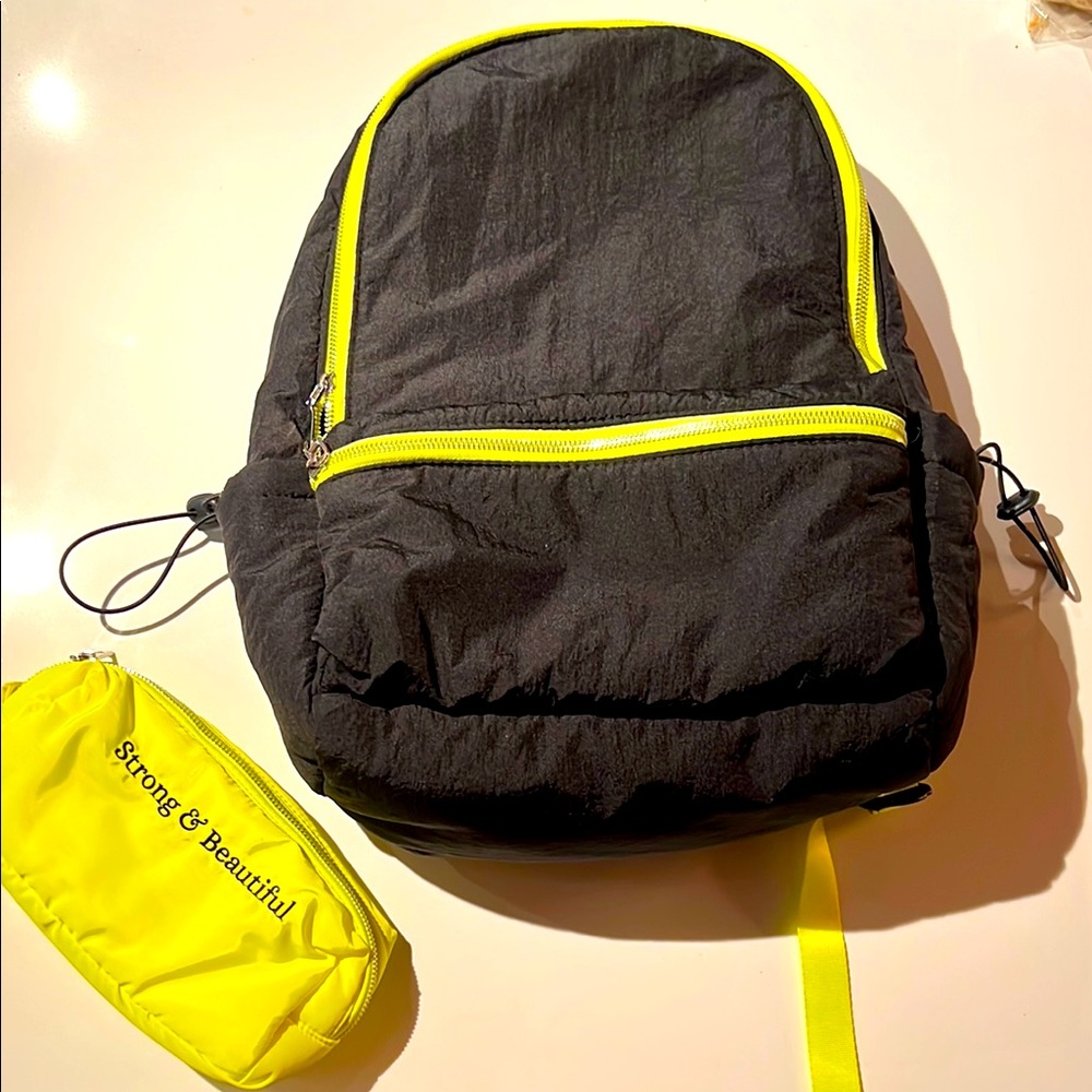 Isaac Mizrahi Black Backpack with Neon Yellow Details